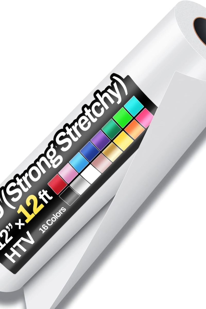 12" x 12ft Heat Transfer Vinyl Rolls, PU (Strong Stretchy) HTV Vinyl White for Shirts, Iron on Vinyl for All Cutter Machine, Easy to Cut & Weed for DIY Heat Vinyls Design, Matte Finish