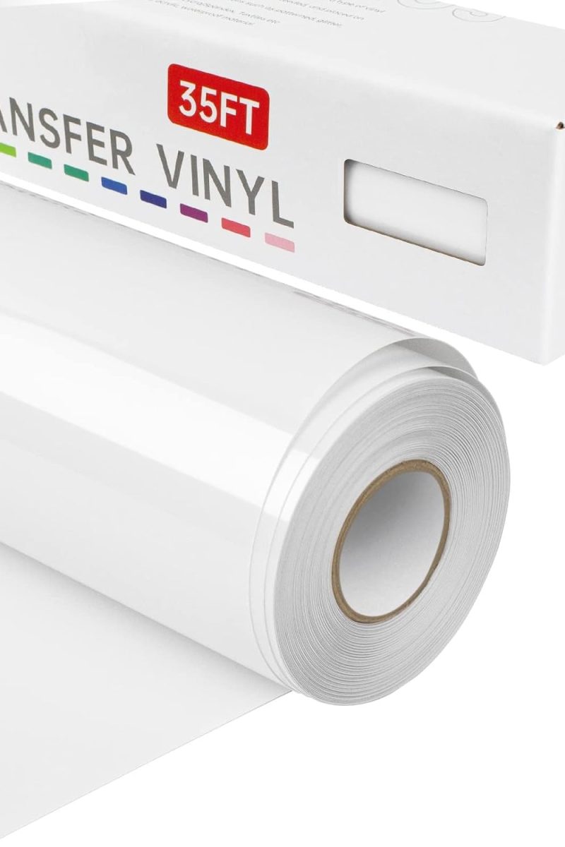 Heat Transfer Vinyl-12u201D x 35FT White Iron on Vinyl Roll for Shirts, HTV Vinyl for Silhouette Cameo, Easy to Cut & Weed