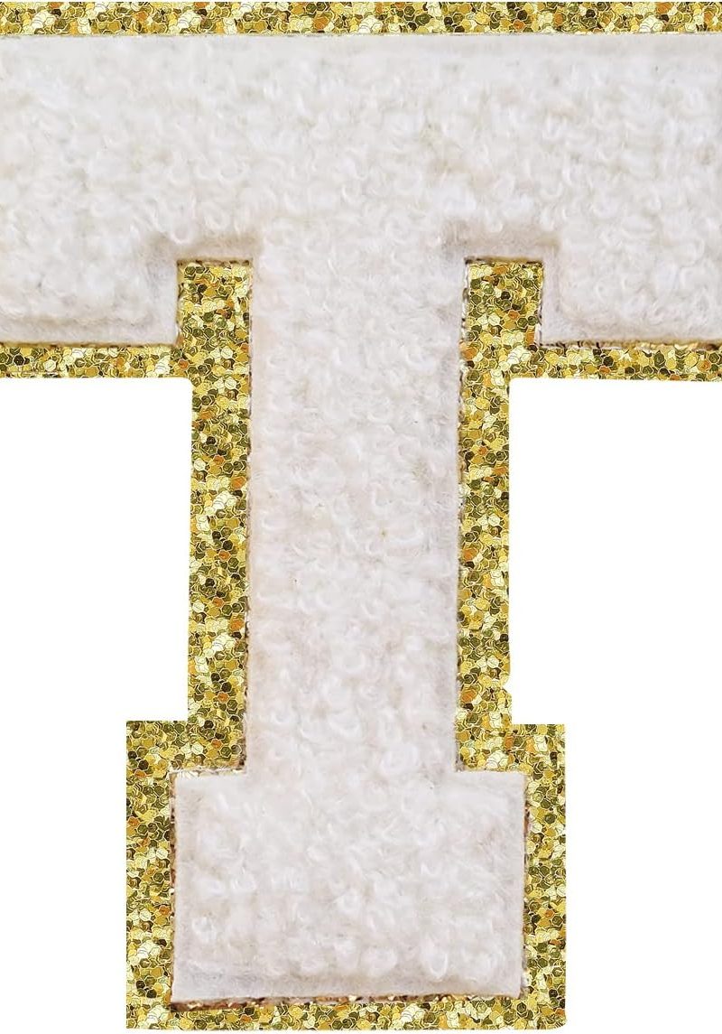 Letter Patches Iron on 3Pcs Chenille Letters for Jackets Varsity Letters Patches Letterman Glittery Patches Iron on Letter for Clothing,Bags,Shoes,Hats White T