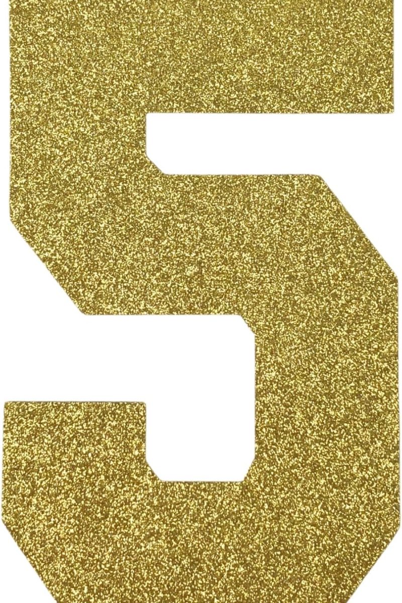 1 PCS 6 inch Glittery Number Patch for Clothing, Iron on Gold Numbers for DIY Customization,Patches for Jeans, Jerseys, Shirts, Bags, Sparkling Craft Supplies for Homecoming, Graduation (Gold 5)