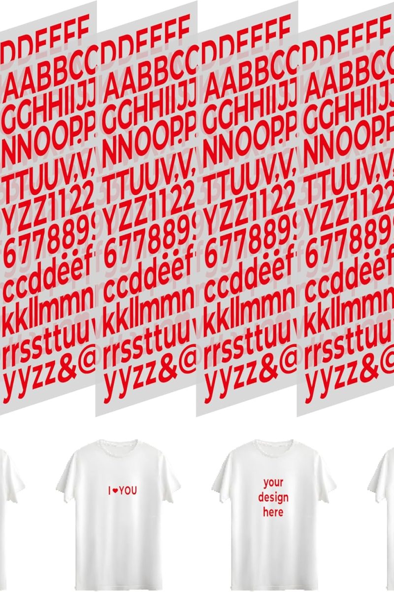 Iron on Letters for Clothing, Iron on Numbers and Iron on Letters for Fabric, with 1-Inch A-Z and 0-9 Alphabet Stickers for T-Shirts (5 Sheets, Red)