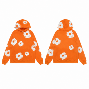 Orange and White Pullover Hooded Sweatshirt