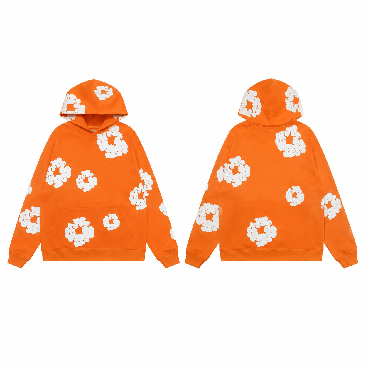 Orange and White Pullover Hooded Sweatshirt