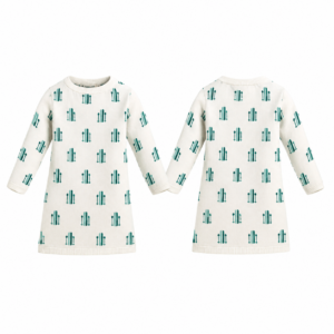 White and Emerald Knit Ski Dress