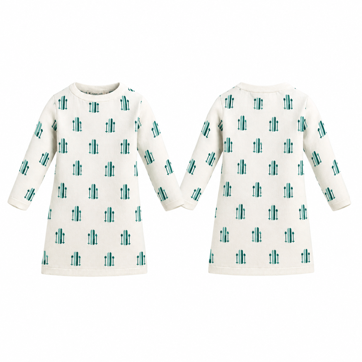 White and Emerald Knit Ski Dress