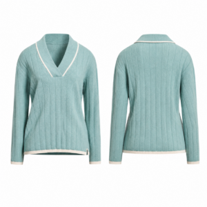 Teal and White Knit Polo Shirt